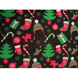 Foulards Noël : noir sapin/tuque/bas/cadeau/canne vert,rouge : Grand